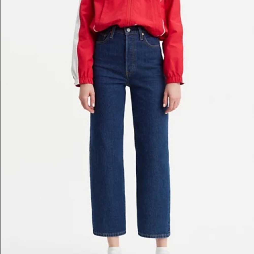 Levis Ribcage Straight Ankle Women’s Jeans in Life's Work - Dark Wash Blue Denim